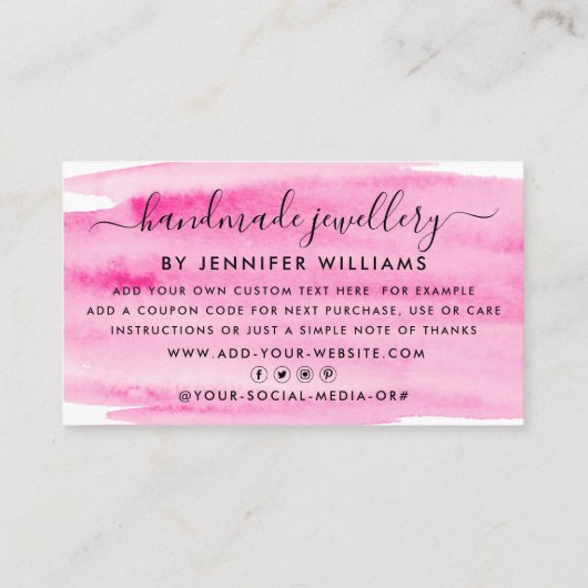 Moderne script waterverfstreek bedankt visitekaartje (Achterkant)