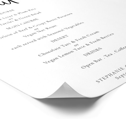 Moderne Script Wedding Menu Any Color Poster (Hoek)