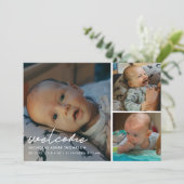 Moderne script "Welkom" 4-foto baby geboorte Aankondiging (Staand voorkant)