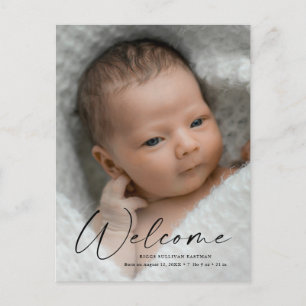 Moderne Script Welkom Baby Foto Geboorte Dank Je Briefkaart