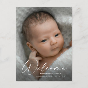 Moderne Script Welkom Baby Foto Geboorte Dank Je Briefkaart