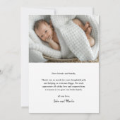 Moderne script Welkom baby foto geboortedetails Bedankkaart (Achterkant)