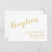 Moderne Script White en Gold Wedding Reception Kaart (Voorkant / Achterkant)