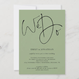 Moderne Script Wij Doen Salie Groene QR Code Trouw Kaart