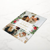 Moderne Script Winter Botanisch 3 Foto Goud Folie Feestdagenkaart (Gedraaid)