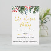 Moderne Script Winter Hulst Bessen Kerstfeest Folie Uitnodiging (Staand Voorkant)