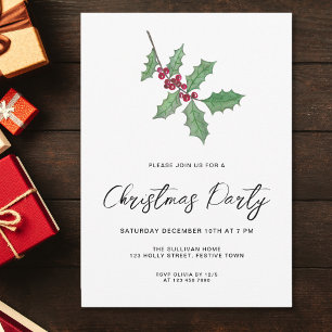 Moderne Script Winter Hulst Bessen Kerstfeest Kaart