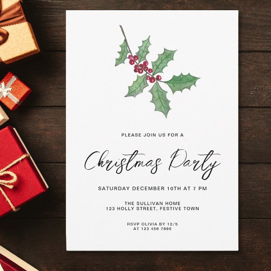 Moderne Script Winter Hulst Bessen Kerstfeest Kaart