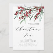 Moderne Script Winterbessen Kerstthee Kaart (Voorkant)