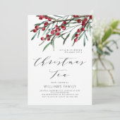 Moderne Script Winterbessen Kerstthee Kaart (Staand voorkant)