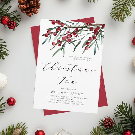 Moderne Script Winterbessen Kerstthee Kaart