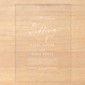 Moderne Script Wit Boho Elegante Minimaal Huwelijk Acryl Uitnodigingen (Voorkant)
