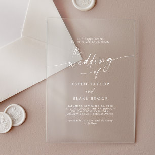 Moderne Script Wit Boho Elegante Minimaal Huwelijk Acryl Uitnodigingen