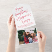 Moderne Script Wit & Rood Vakantie Fotokaart All In One Uitnodiging (Afscheurbaar)