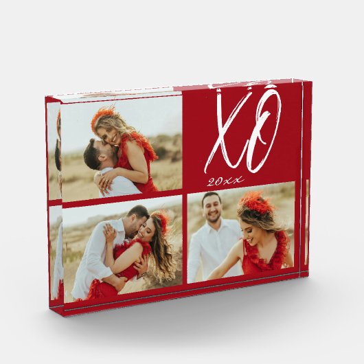 Moderne Script XO Jaar Foto Acryl Blok (Links)