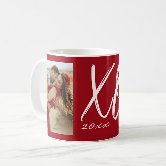 Moderne Script XO Jaar Foto Koffiemok (Voorkant links)
