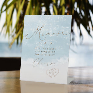 Moderne Script Zand Harten Bruiloftsborrel Mimosa  Reclamebord Met Voetstuk
