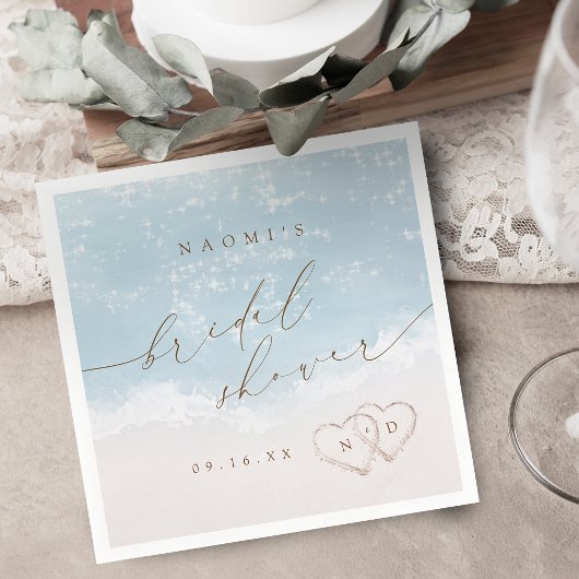 Moderne Script Zand Hartjes Strand Bruidsfeest Servet