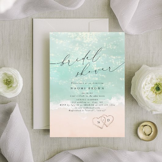 Moderne Script Zand Hartjes Strand Bruidsmeisjesfe Kaart