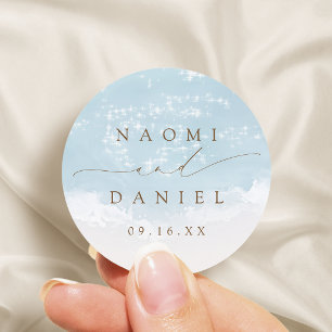 Moderne Script Zand Hartjes Strand Bruiloft Favori Ronde Sticker