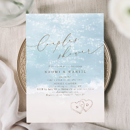 Moderne Script Zand Hartjes Strand Koppels Bruilof Kaart