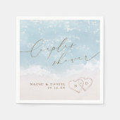 Moderne Script Zand Hartjes Strand Koppels Bruilof Servet (Voorkant)