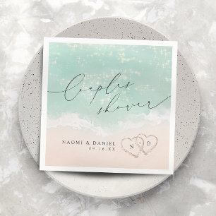 Moderne Script Zand Hartjes Strand Koppels Bruilof Servet