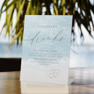 Moderne Script Zand Hartjes Strand Signature Drank Reclamebord Met Voetstuk