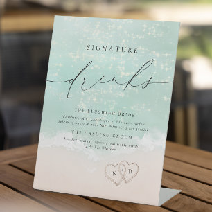 Moderne Script Zand Hartjes Strand Signature Drank Reclamebord Met Voetstuk