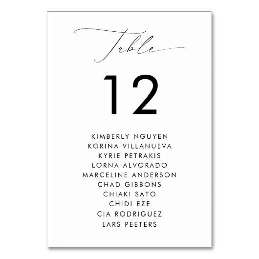 Moderne Script Zitkaarten Namen Minimale Bruiloft Kaart (Voorkant)