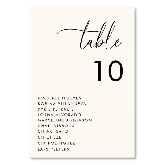 Moderne Script Zitkaarten Namen Minimale Bruiloft Kaart (Voorkant)