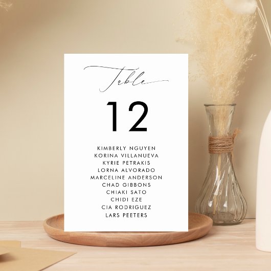 Moderne Script Zitkaarten Namen Minimale Bruiloft Kaart