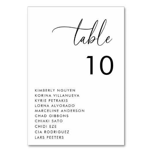 Moderne Script Zitkaarten Namen Minimale Bruiloft Kaart (Voorkant)