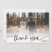 Moderne script zwart bedankt 2 foto's bruiloft  (Voorkant)