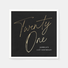 Moderne script zwart en goud 21e verjaardagsfeest servet