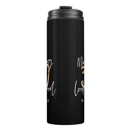 Moderne script zwart en goud 30e verjaardag thermosbeker (Voorkant)