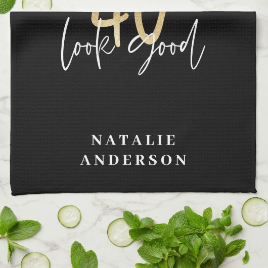 Moderne script zwart en goud 40e verjaardag theedoek (Gevouwen)