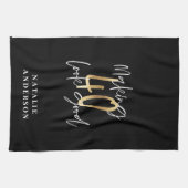 Moderne script zwart en goud 40e verjaardag theedoek (Horizontaal)
