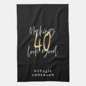 Moderne script zwart en goud 40e verjaardag theedoek (Verticaal)