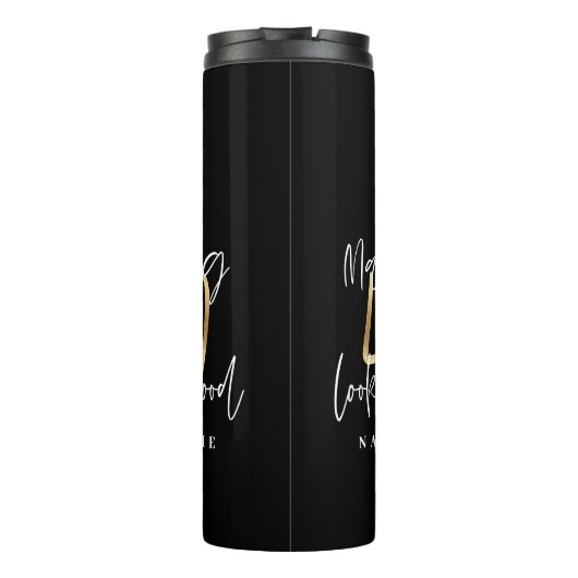 Moderne script zwart en goud 40e verjaardag thermosbeker (Achterkant)