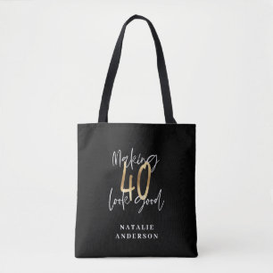 Moderne script zwart en goud 40e verjaardag  tote bag