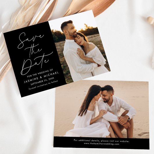 Moderne Script Zwart en Wit 2 Foto Save The Date