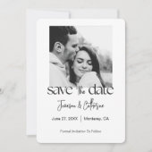 Moderne Script Zwart en Wit Foto Save The Date (Voorkant)
