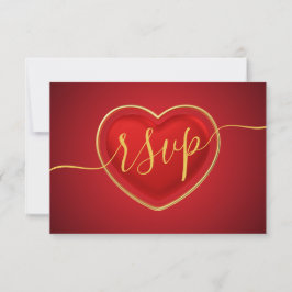Moderne script zwart en wit met rood gouden hart RSVP kaartje