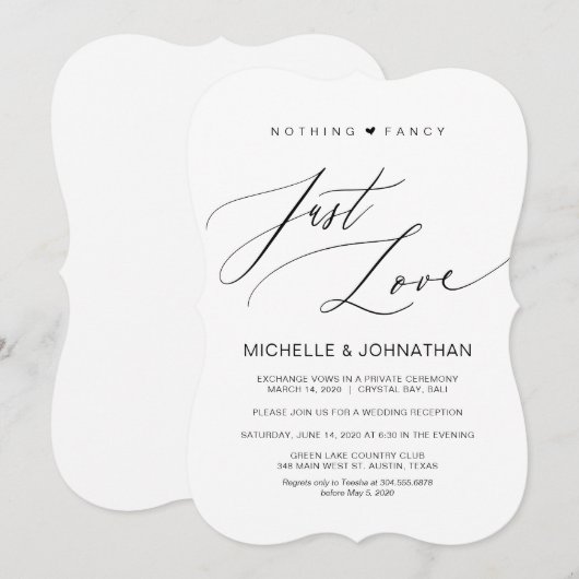 Moderne script, zwart, huwelijksontvangst na een e kaart (Voorkant / Achterkant)