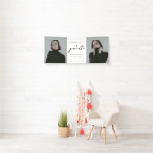 Moderne Script Zwart Wit 2-Foto Afstudeerfeest Spandoek (Insitu)