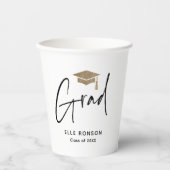 Moderne Script Zwart-Wit Afstudeerfeest Papieren Bekers (Voorkant)