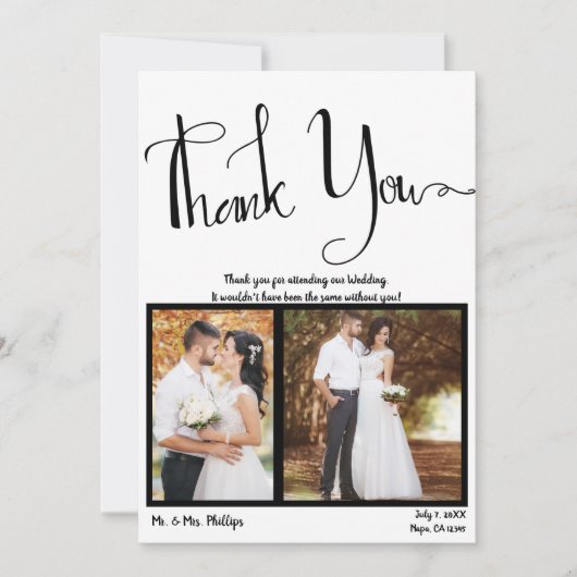 Moderne script zwart-wit foto afbeelding bedankt kaart (Voorkant)