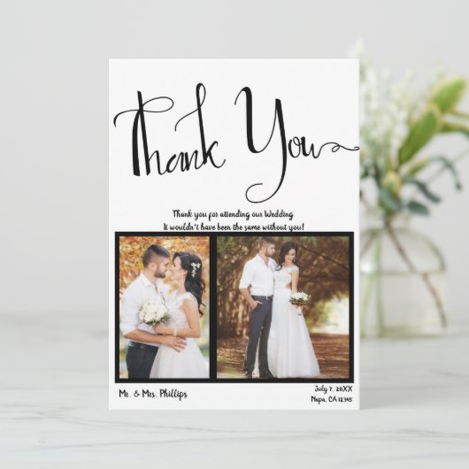 Moderne Script Zwart Wit Foto Afbeelding Bedankt Kaart (Staand voorkant)