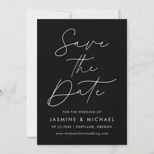 Moderne Script Zwart-Wit Foto Save The Date (Voorkant)